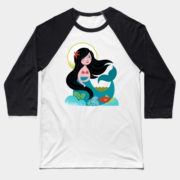 Mermaid Baseball T-Shirt by Lucie Rice Illustration and Design, LLC